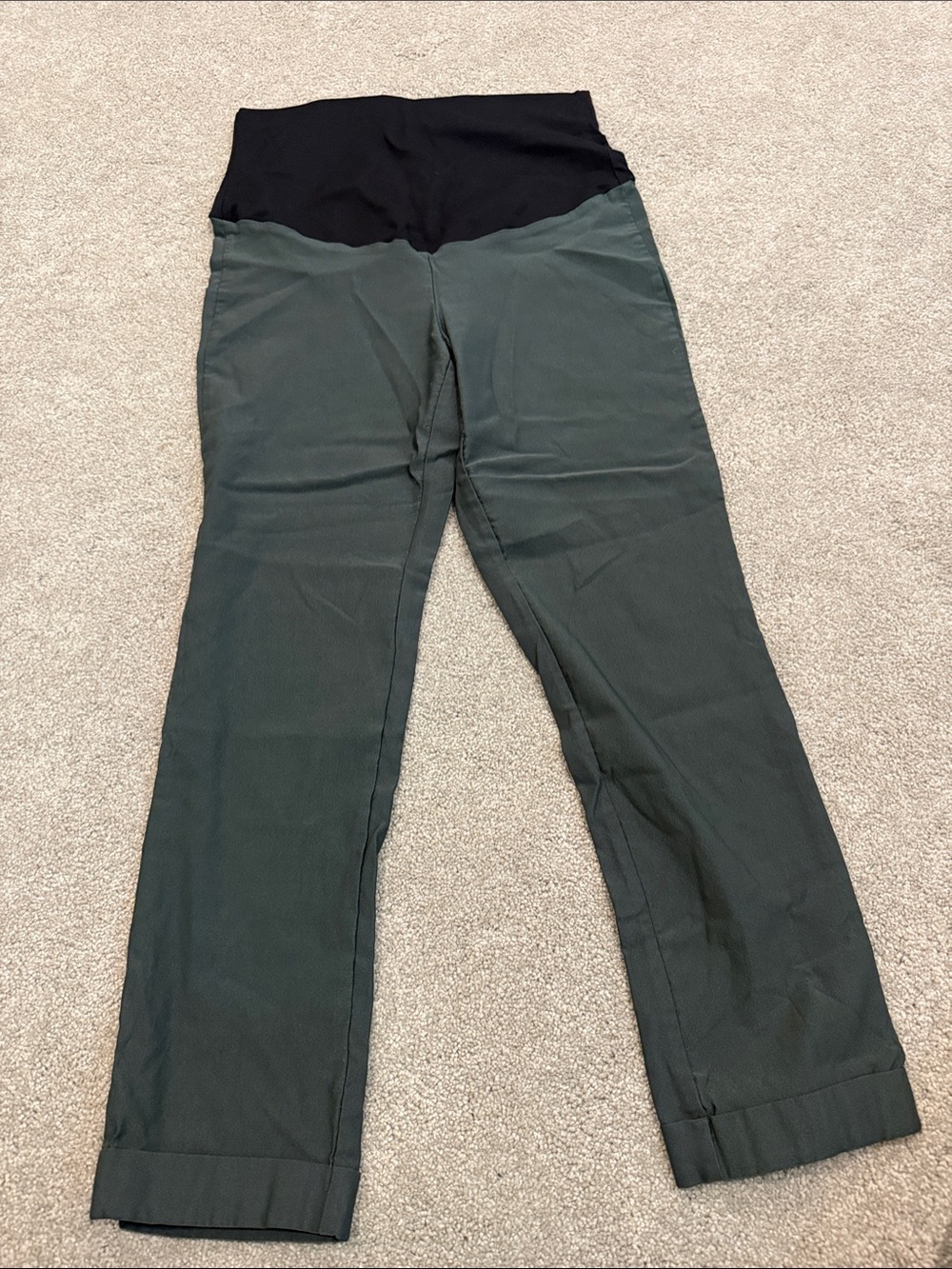 Tribal Black Waistband Green Straight-Leg Pull-On Maternity Trousers